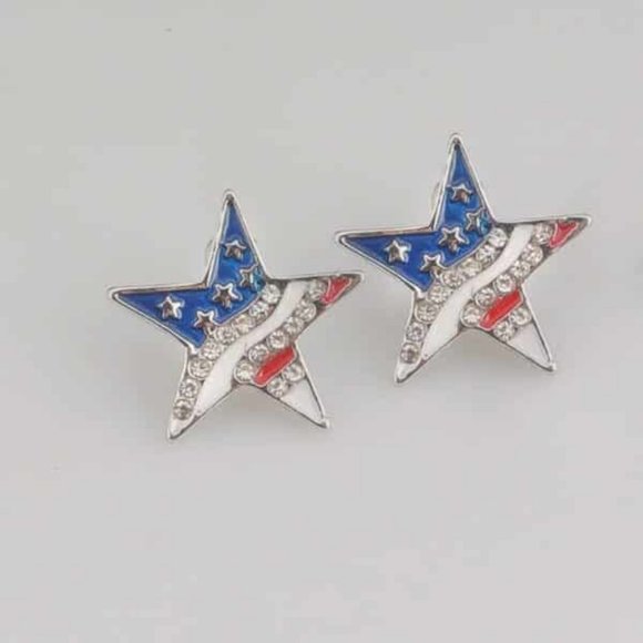 Star Shape American Flag Stud Earrings - Picture 3 of 10